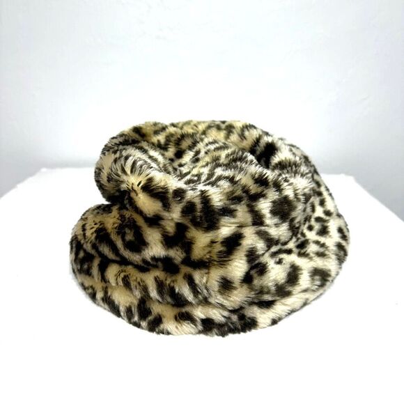 Bucket Hat Leopard Cheetah Fuzzy Animal Print Warm Winter Faux Fur Brown Soft - Picture 1 of 6